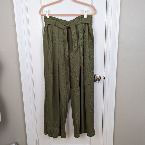 Eileen Fisher |  Olive Green Wide Leg Tencel Twill Pants Size 8 - Picture 2 of 9